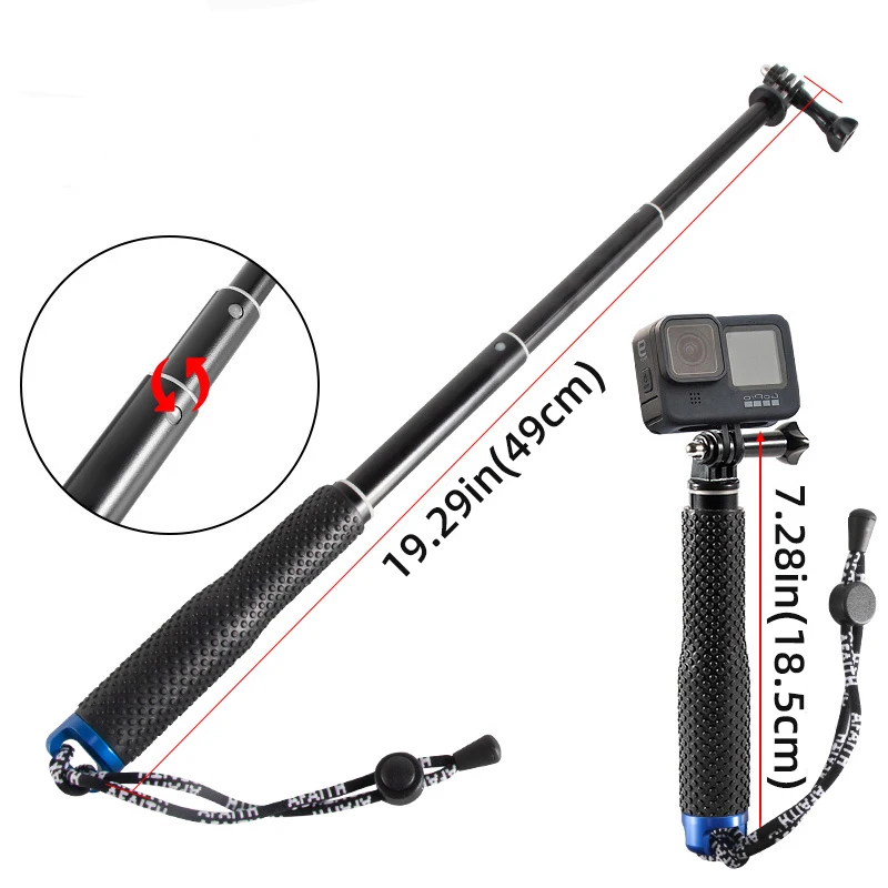 Extendable Handheld Aluminum Alloy Selfie Stick Telescoping Pole for GoPro Hero 9 8 7 6 5 OSMO Action Xiaoyi SJCAM Eken