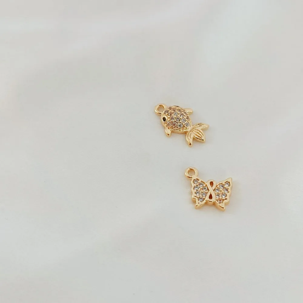

14K Gold-plated Zircon Crystal Butterfly, Little Fish, Mouse Pendant, Bracelet, Necklace, DIY Handmade Accessories