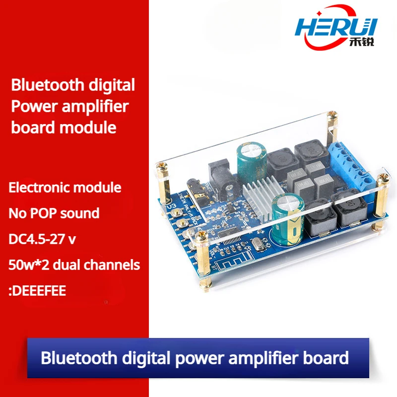 

ZK-502B Bluetooth digital power amplifier board Dual channel 50W*2 Audio amplifier board with housing No POP sound