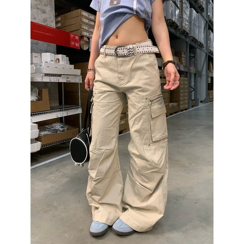 الرجعية ey العمل السراويل النسائية فضفاضة عادية واسعة الساق مستقيم قطع السراويل الطويلة خمر Sle منتصف الخصر Dstring إغلاق