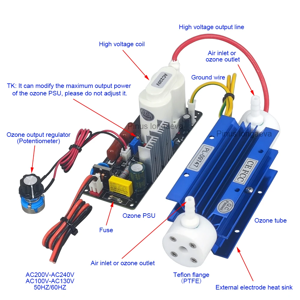 CE FCC ROHS Pinus longaeva 3G/H 3grams adjustable ozone generator Kit home mutifunctional ozonizer Medical disinfection