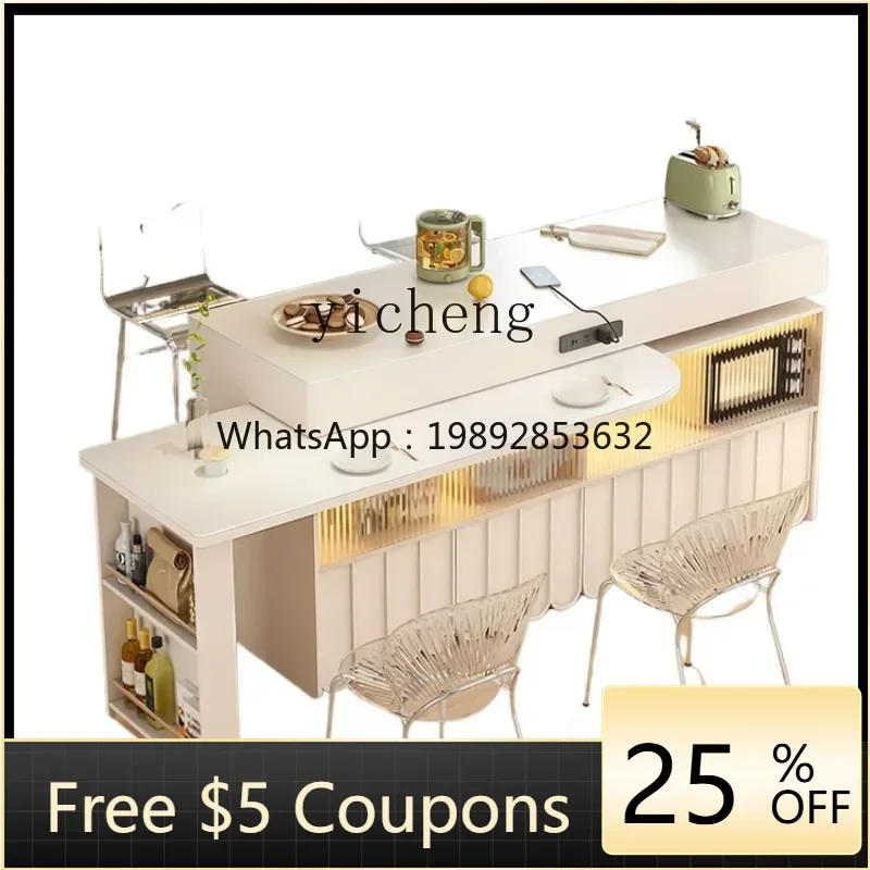 WW Cream Wind Dining Table Integrated Edge Cabinet Double Sided Partition Open Kitchen Guest Restaurant Wine Cabinet Bar Table