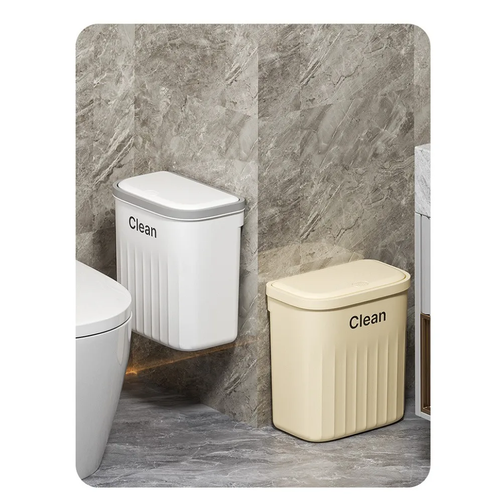 8.5/12L Wall Mounted Bathroom Trash Can Hanging Trash Bin with Lid Recycling Garbage Can for Kitchen Large Capacity Bins