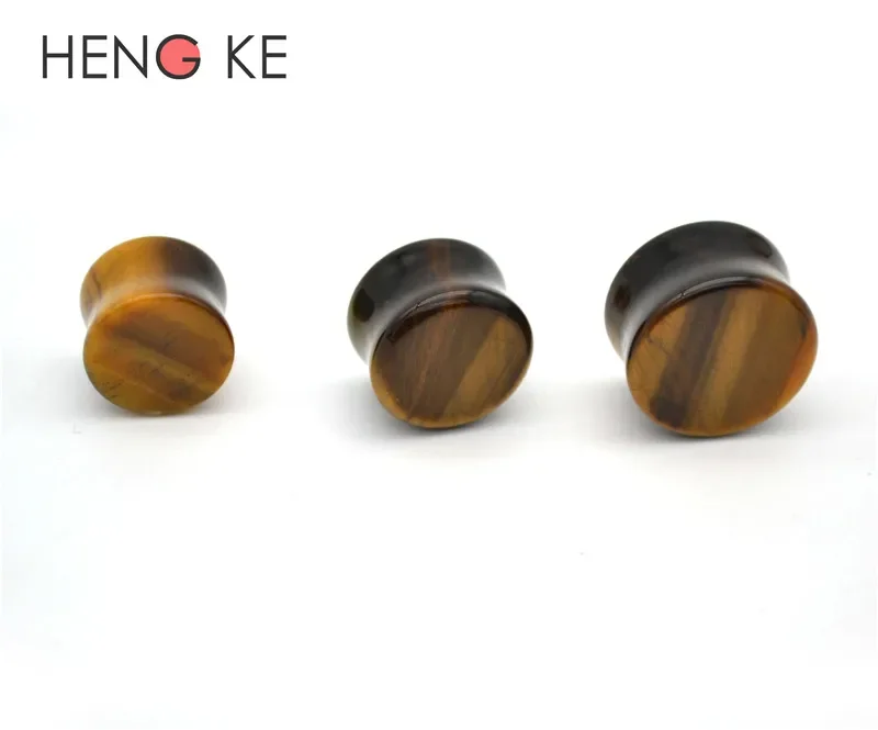 48pcs Tigers Eye Ear Plugs Natural Expand Flesh Tunnel Taper Stetcher Double Flare Semi Precious Body Piercing Jewelry hip hop