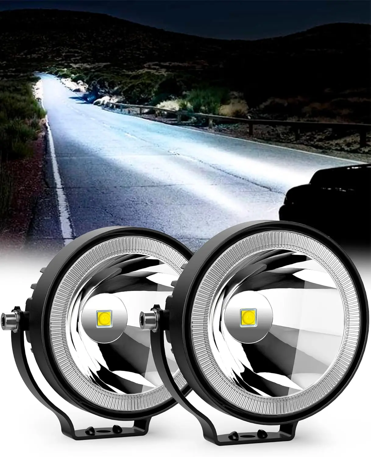 

4 Inch Round LED Pod Lights, 60W 6000LM LED Spot Off Road/Driving/Fog Lights for Truck Car ATV UTV Boat Motorcycle