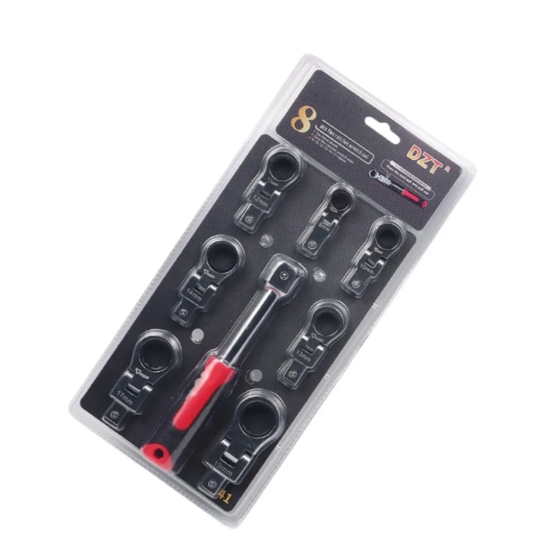 

9PCS Set Of Replaceable Ratchet Tubing Wrench Suit Portable Shaking Wrench 180° Rotating Gear Wrench For Home Improvement