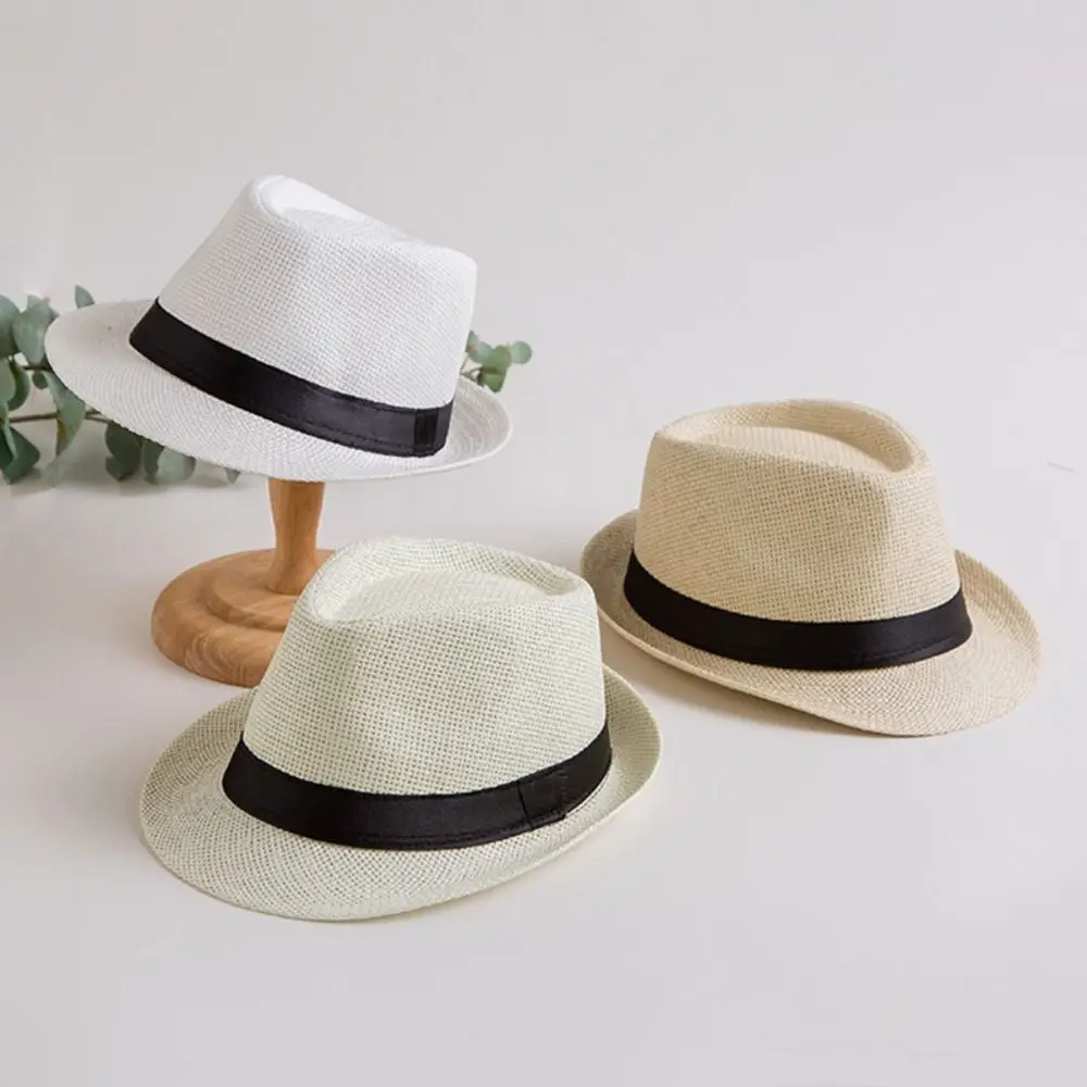 

Elegant Vintage Men Straw Hat Wide Brim Sun Protection Cowboy Jazz Cap Casual Gentleman Panama Cap Beach