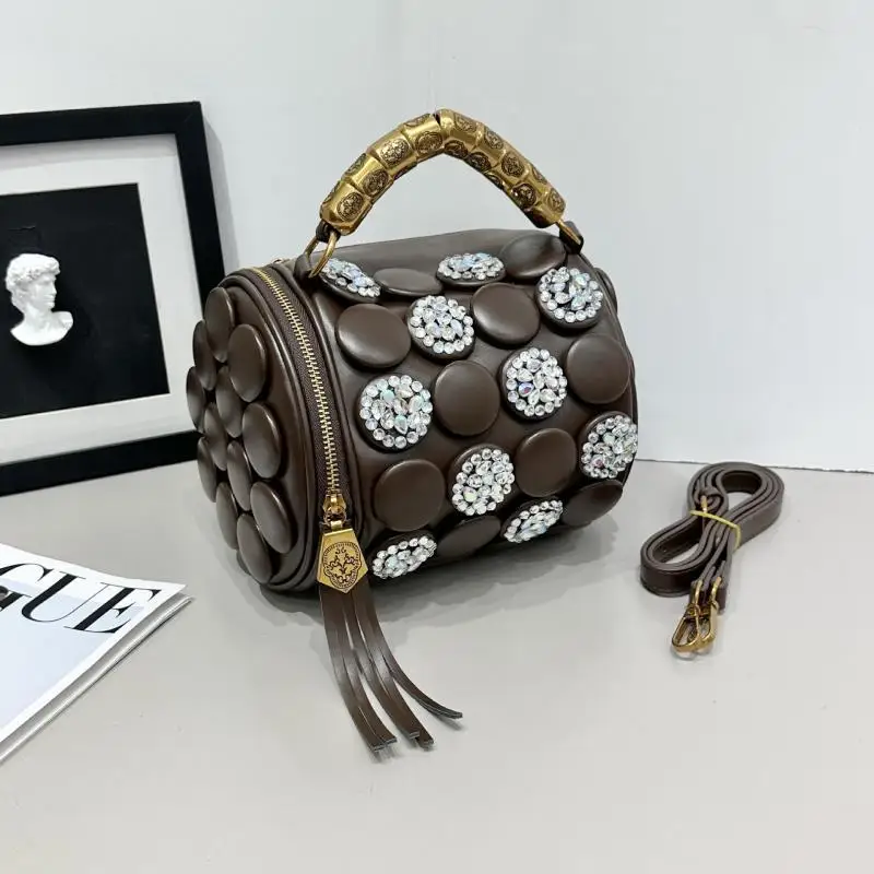 Neue Modische Handtasche mit Diamantbesatz Kleine Quadratische Tasche Schulterriemen Schnalle Zylinder-Kissentaschen für Damen – Detail 9