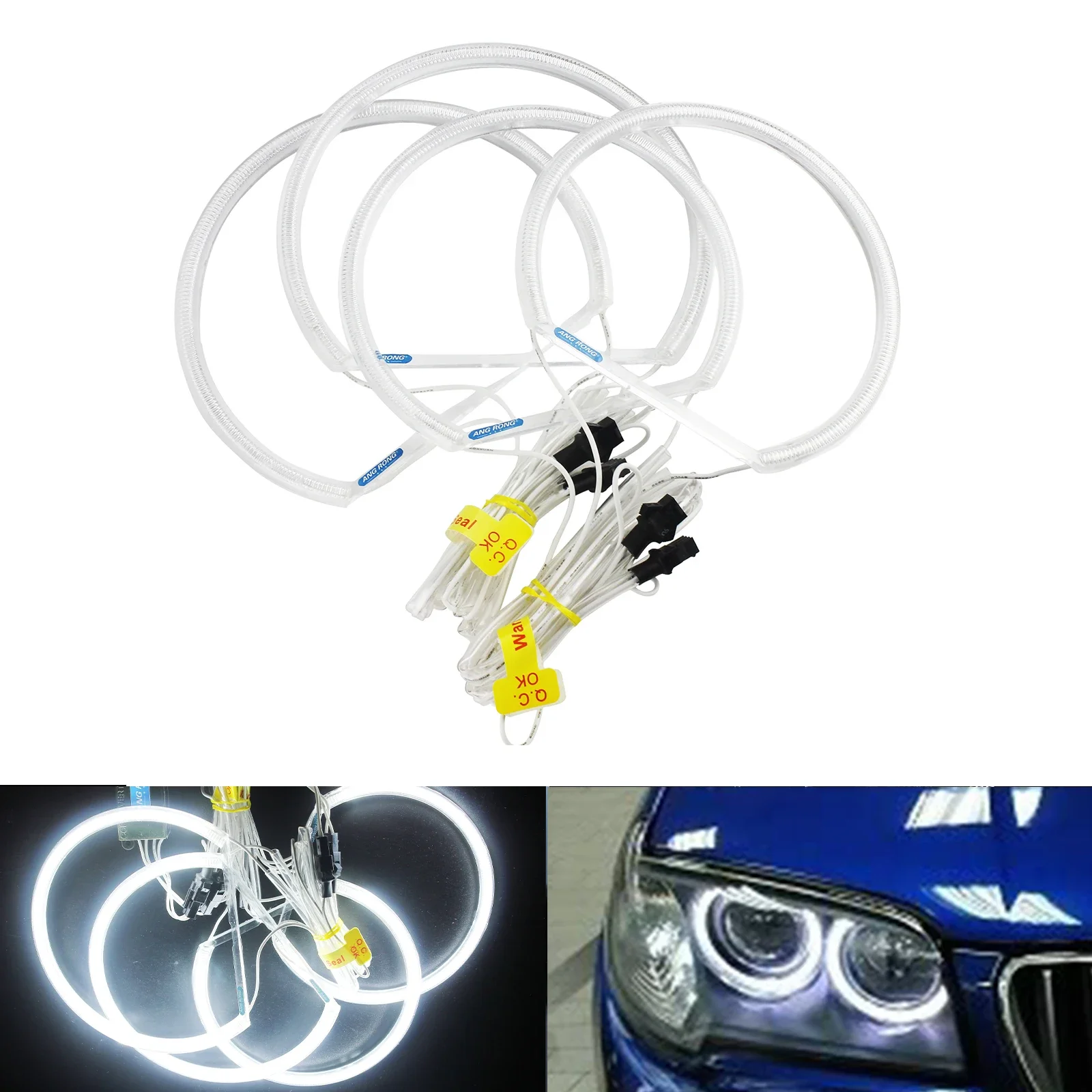 ANGRONG CCFL Angel Eyes Non-projector Headlight White Head Light 2x131MM +2x146MM For BMW E46 Coupe Sedan