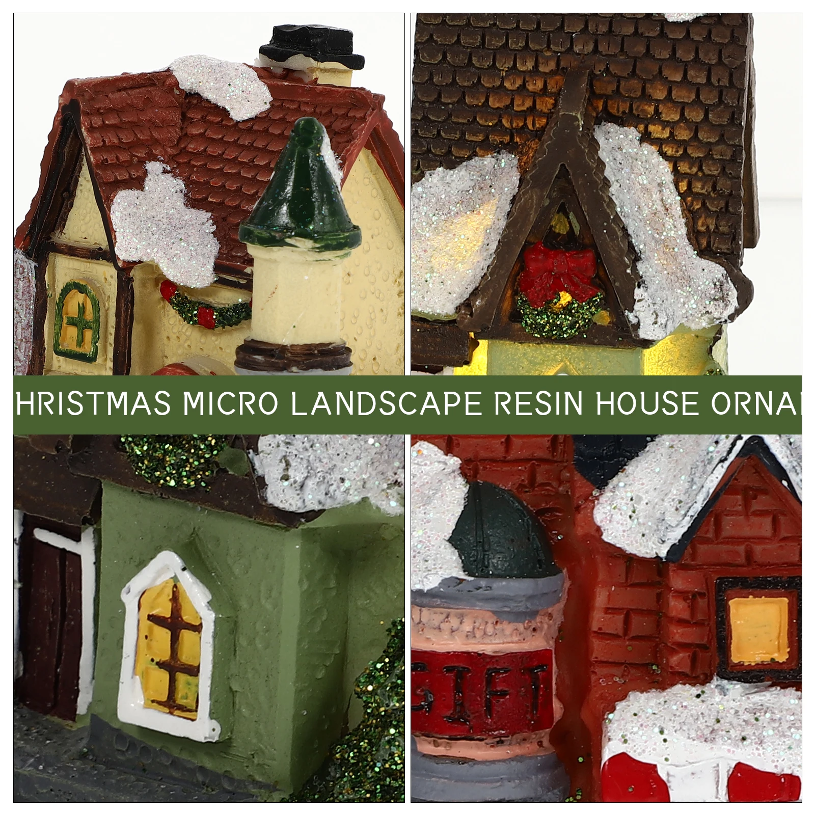 

4pcs Resin Mini Christmas House Shaped Decor Desktop Ornament Festive Gift For Kids Luminous Landscape Decoration Xmas