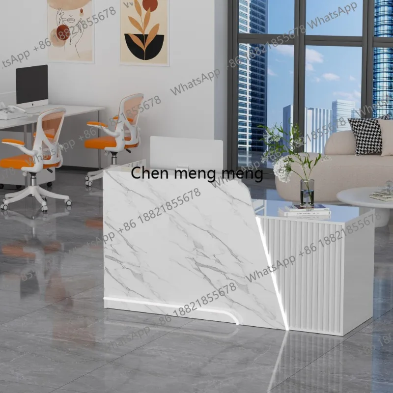Modern Reception Desk with Counter, Solid Wood Retail Counter with Lockable Drawer & Shelves, White Front Desk for Checkout