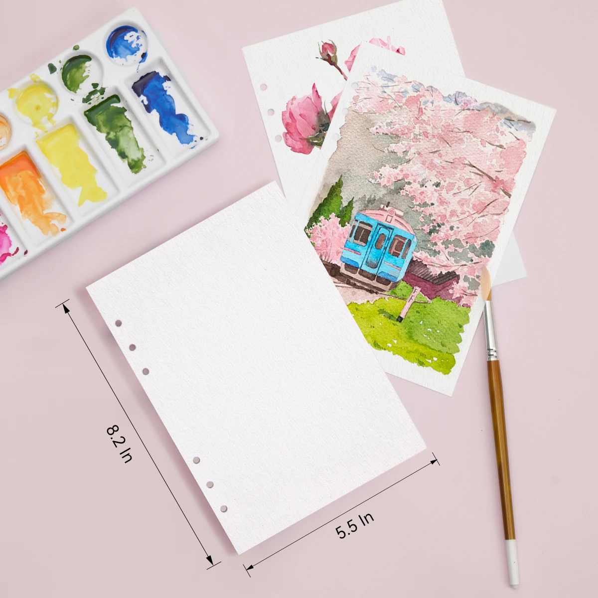 Papier akwarelowy LIGHTWISH luzem, 100% bawełna, 2 opakowania, łącznie 40 arkuszy, dziurkowany papier wymienny A5, 5,5 * 8,2 cala — zdjęcie produktu 4