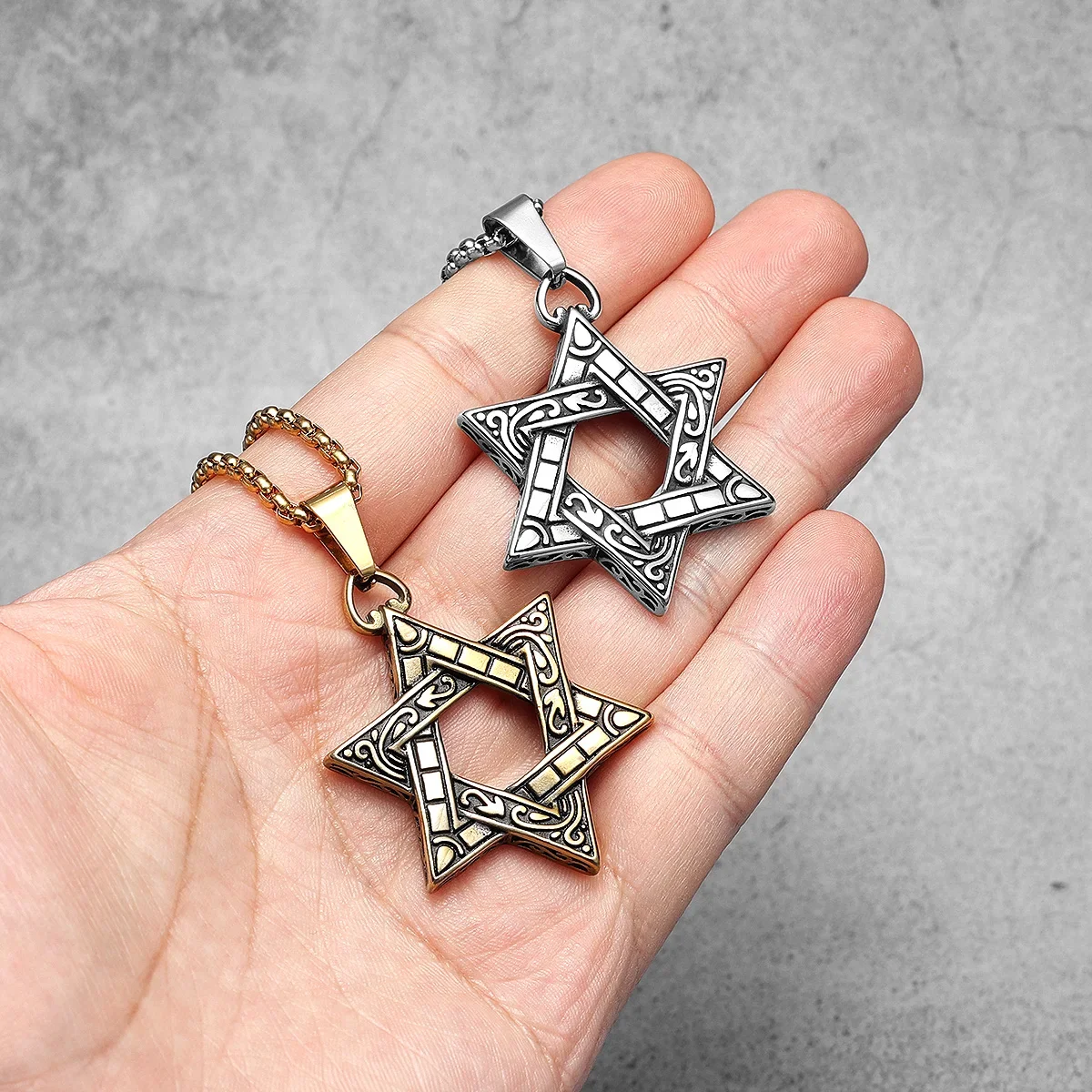 Six-pointed Star of David สร้อยคอ Vintage จี้ 316L สแตนเลสผู้ชาย Punk Rock สําหรับชายเครื่องประดับของขวัญ Dropshipping