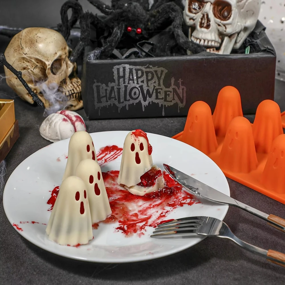 

Reusable Halloween Jello Mold Orange Easy To Clean Silicone Chocolate Mold Homemade Halloween Ghost Baking Mold for Gummy Candy