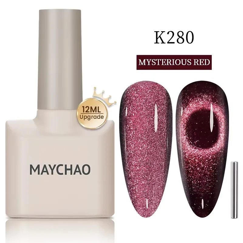 MAYCHAO-esmalte de uñas en Gel con forma de ojo de gato rojo misterioso, con imán, esmalte de Gel de arcoíris magnético holográfico UV para manicura de uñas