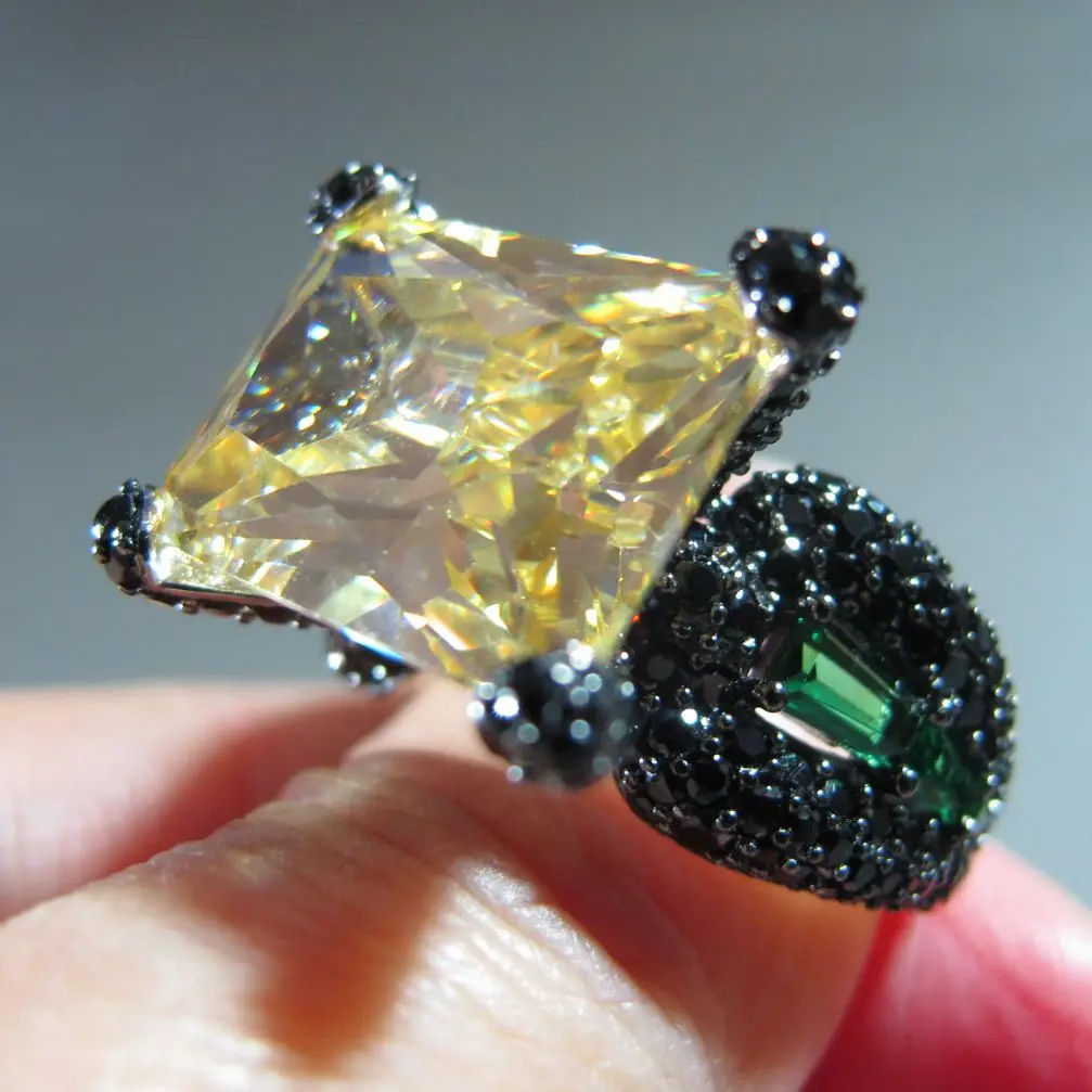 

Женское роскошное кольцо KQDANCE из стерлингового серебра 925 пробы с черным цирконом, лабораторным изумрудом и бриллиантом, с зеленым и желтым камнем, изысканные ювелирные изделия