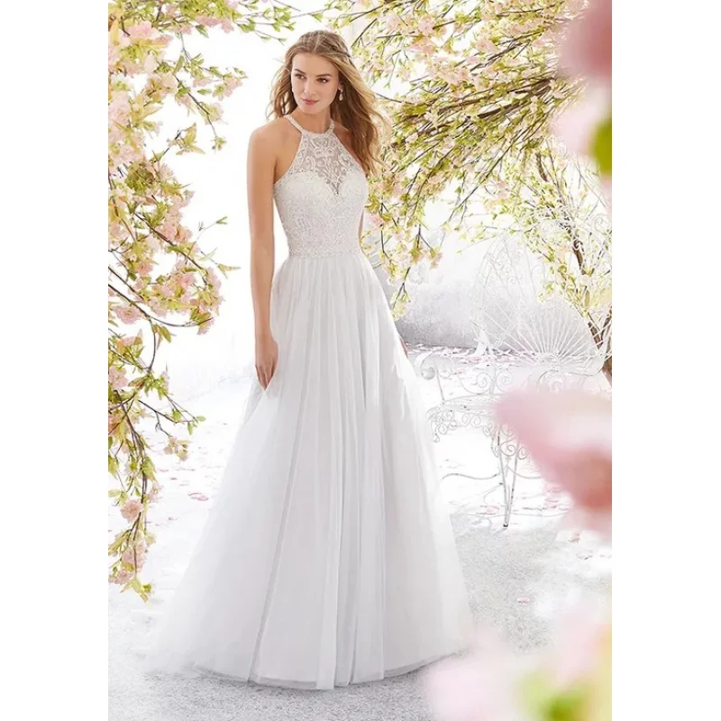 2023european and American new dress sleepveless halter wedding dress long dress wedding bridesmaid dress