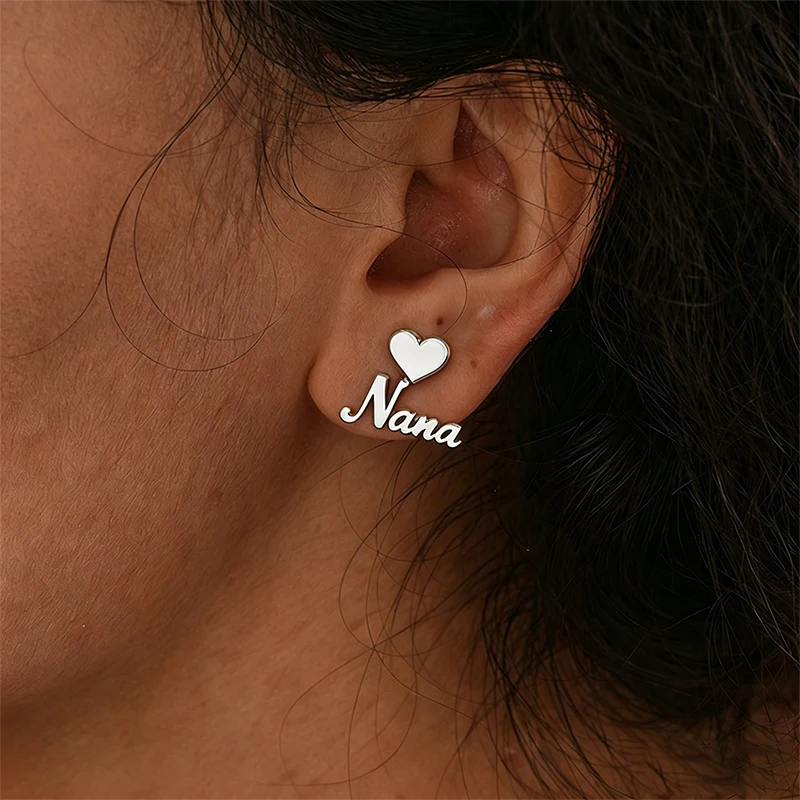 Stainless Steel Personalized Name Hoop Stud Earrings Woman Girls Circle Nameplate Customized Earring Jewelry Statement Gift