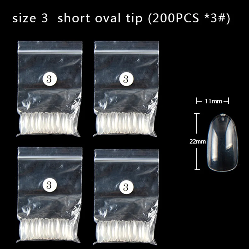 TSZS 200pcs/Bag ABS Same Size Of Oval Suqare Shape Specific Sizes False Nail Tips Full Cover Clear Prastic Nails Size 3 4 5 6