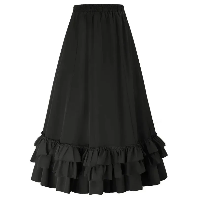 

qq34Vintage Women Pirate Ruffled Trim Gothic Irregular Corset Matching Skirts Steampunk Medieval Showgirl Party Dress