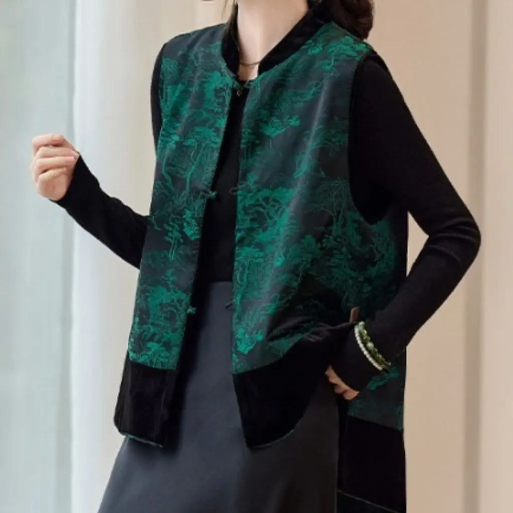 

Guofeng Women's Retro Elegant Double-sided Vest Sleeveless Top Spring Autumn Fashionable Loose Slim Fit All-match Outer Shirt
