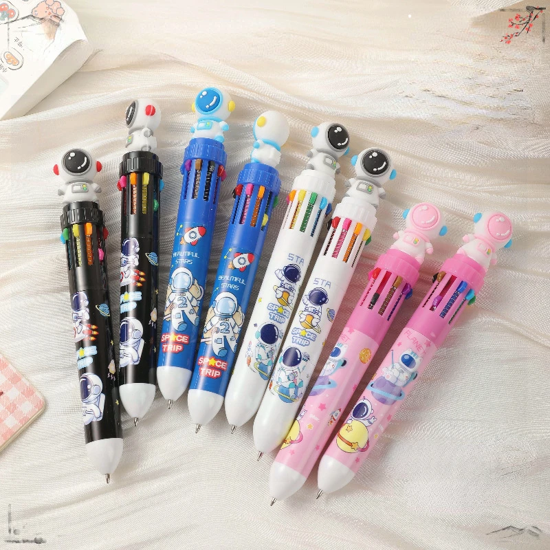 24 Pieces of Ten Color Astronaut Press Pen, High Appearance Cartoon Press Ball Pen  Office Supplies