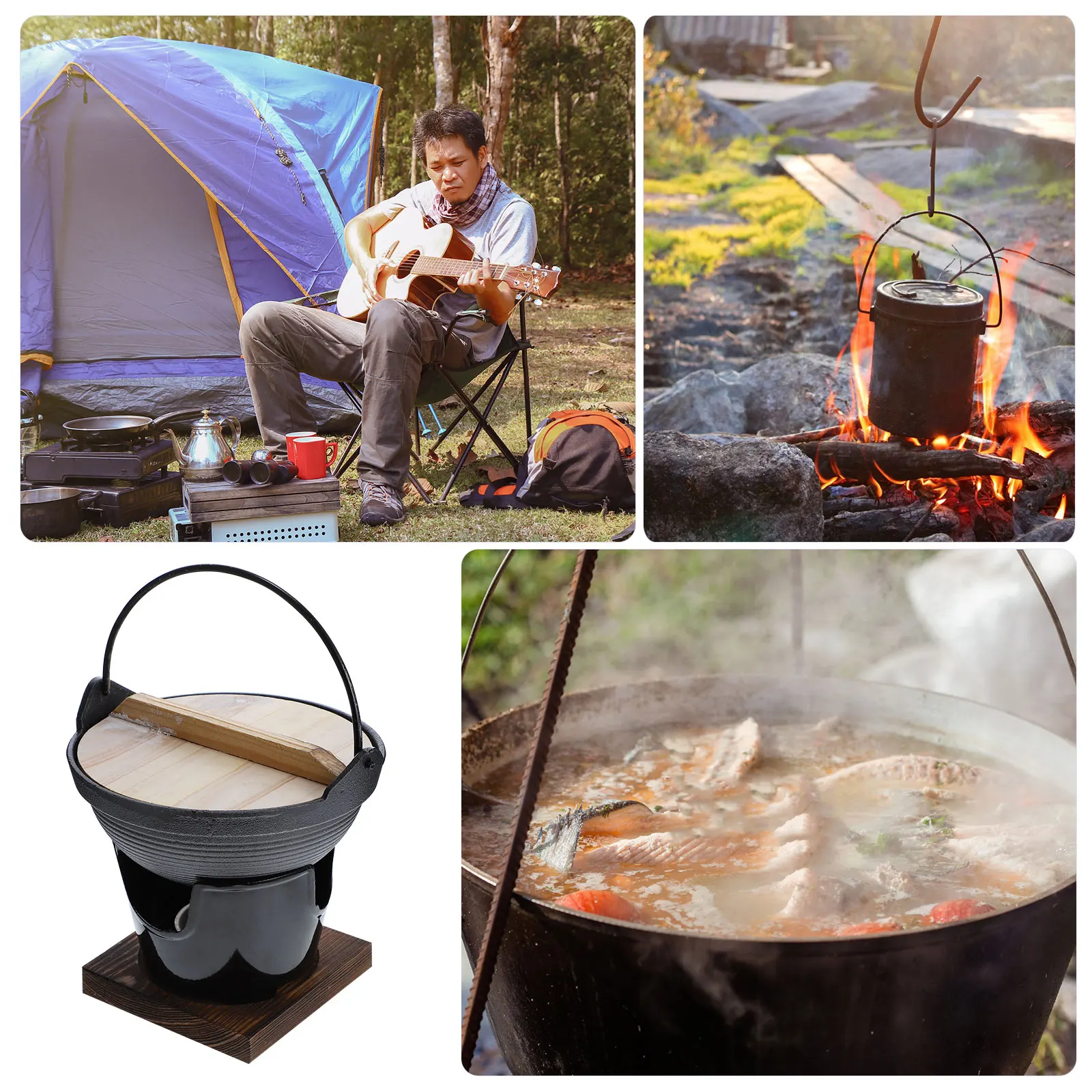

1 set Cast Iron Sukiyaki Home Cookware Non-Stick Pot Stewing Chicken Porridge High Temp Resistance Lightweight Outdoor Hanging