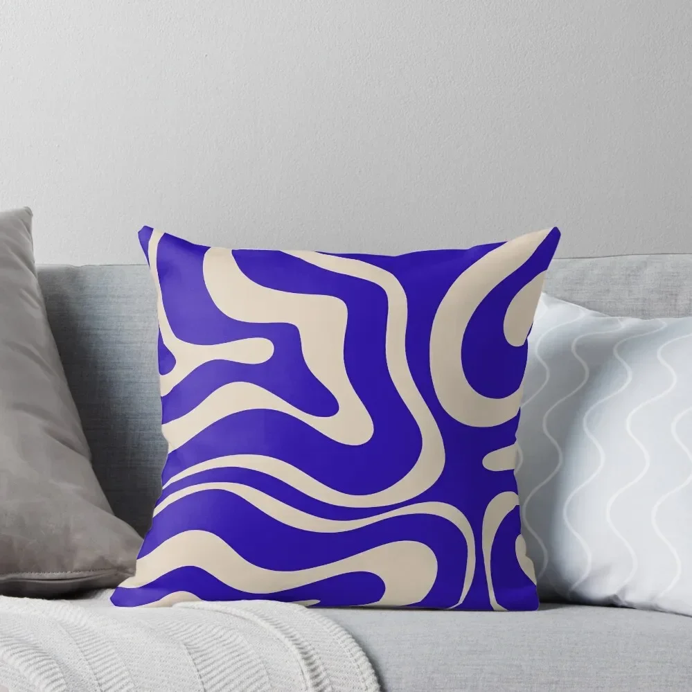 

Retro Modern Liquid Swirl Abstract Pattern Square in Cobalt Blue and Beige Throw Pillow Pillowcases For Pillows Pillow