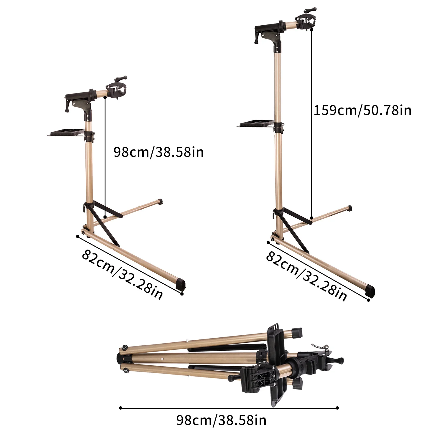 Profesjonalny stojak warsztatowy do naprawy rowerów, aluminiowy, regulowany w wysokości, składany.