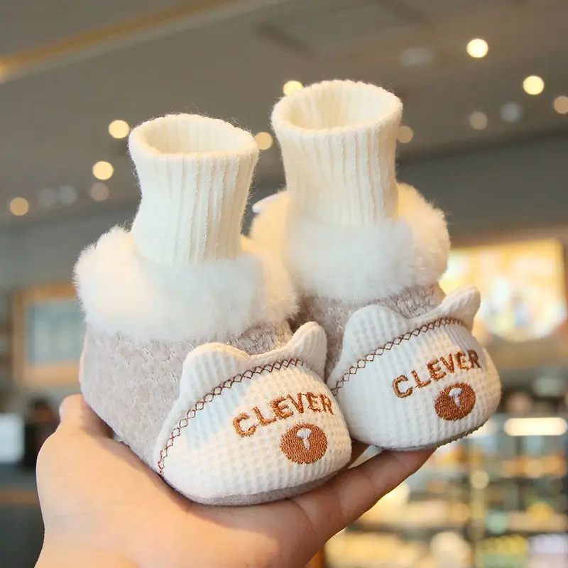 

Winter Newborn Baby Socks Shoes Boy Girl Plush thicken Warm Shoes Infant Toddler First Walkers Comfort Soft Anti-slip Crib Shoes