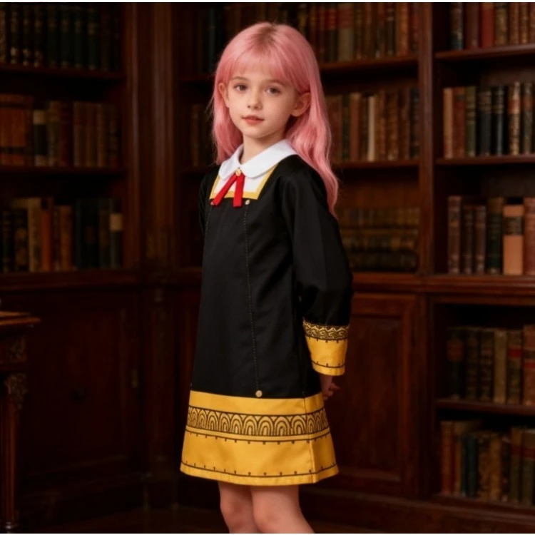 أنيمي أنيا تأثيري حلي تجسس الأسرة أنيا مزور الأسود والذهبي الحرم الجامعي فستان موحد دمية الوردي شعر مستعار مجموعة كاملة هالوين كرنفال #5