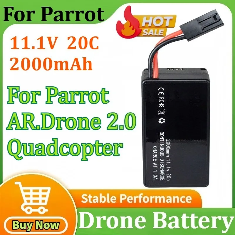 

11.1V 2000mAh 20C Recyclable High Power Drone Battery Designed for Parrot AR.Drone 2.0 Quadcopter Long Flight Time