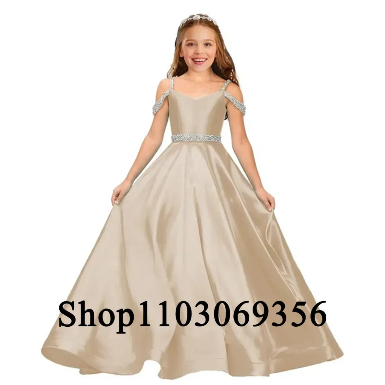 Custom Made Child Wedding Party Dresses Long Beaded Off Shoulder Birthday Flower Girl Dress Formal Evening Gowns for Girls