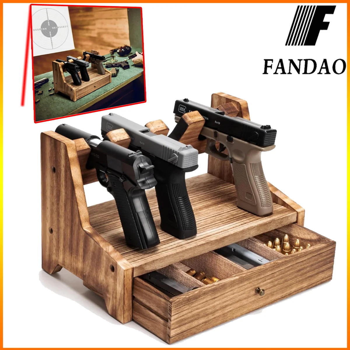 FANDAO Real Wood Handgun Rack Holder for Gun Cabinet Accessories  Rustic Style Gun Rack Organizer for Nightstand Gifts for Men