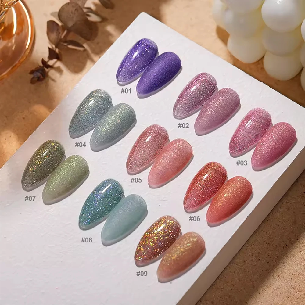 Vendeeni 9 Farben/Set Glitzer-Broken-Diamond-Gel-Nagellack, UV-LED-Gel-Lack mit reflektierendem Effekt und Display – Detail 4
