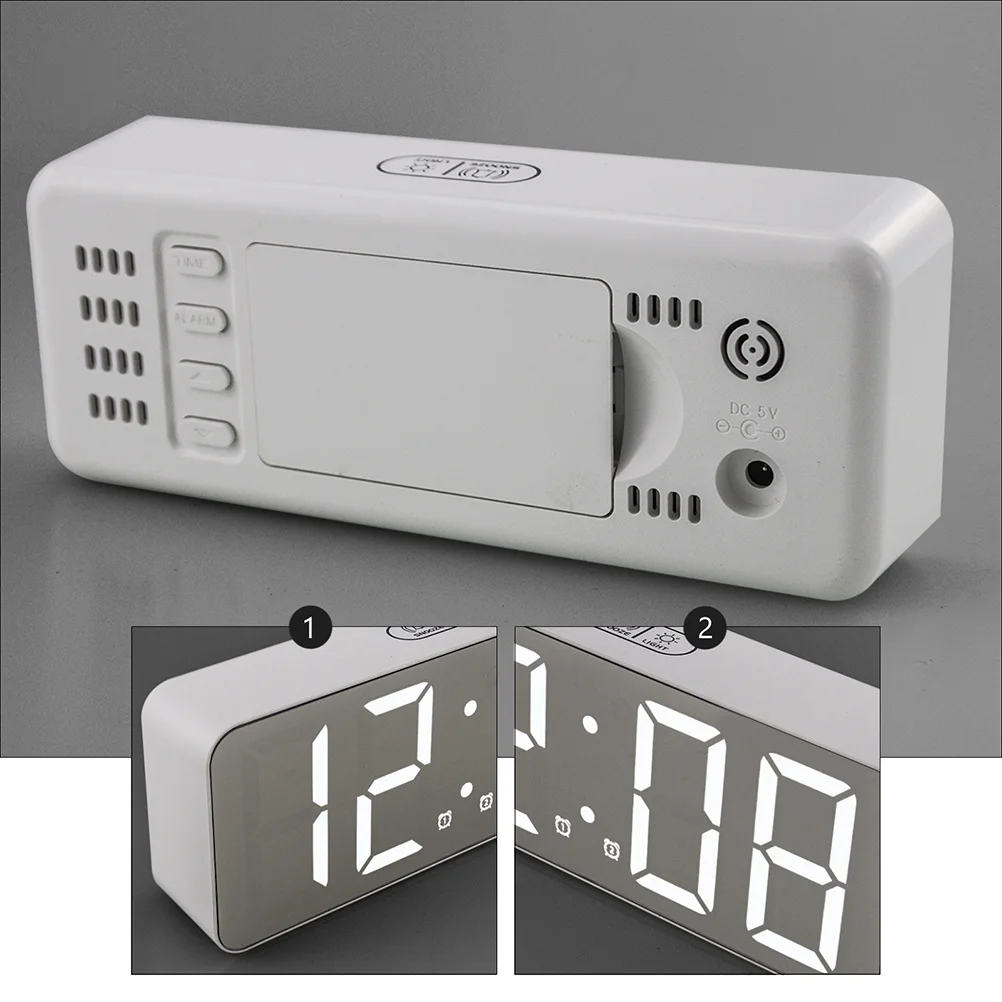 

1Pcs LED Mirrored Digital Alarm Desk Clock Calendar Temperature Display Adjustable Brightness Modern Minimalist