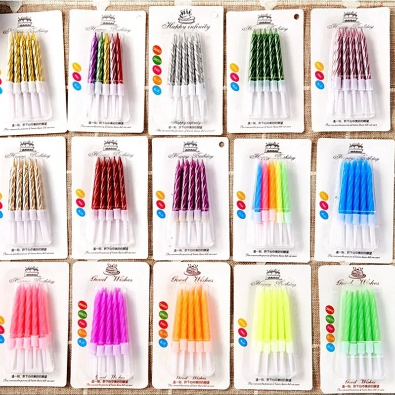 10pcs/set Thread Color Birthday Candles With Stand Cake Candle Party Supplies Wedding Decoration Baby Children  Atmosphere