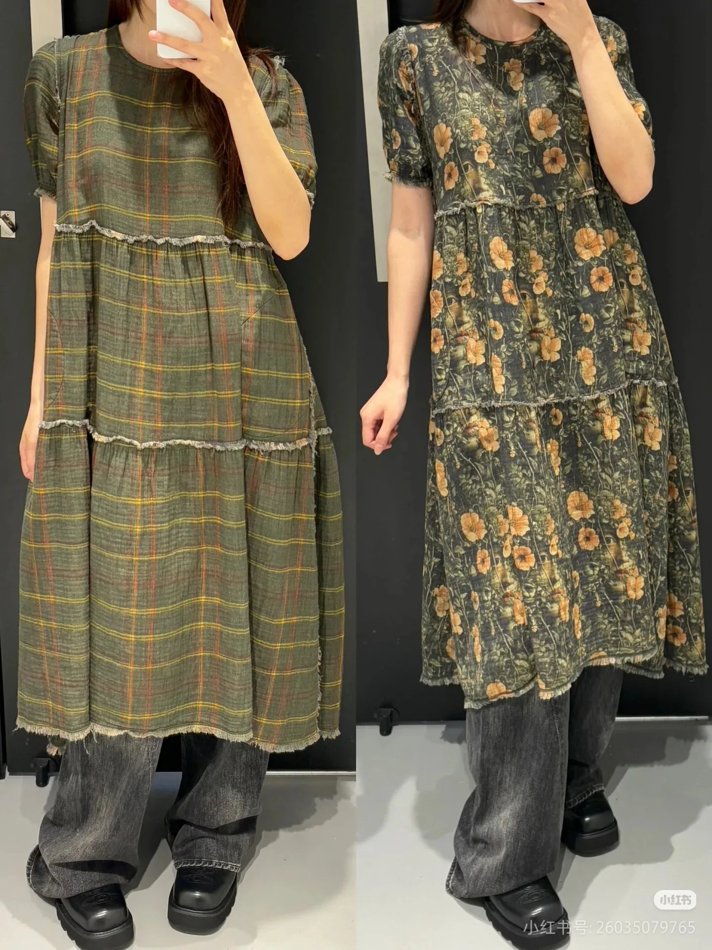 2025 New Versatile Double-Sided Cotton Dress: Loose Fit, Printed Patterns, 2 Styles in 1