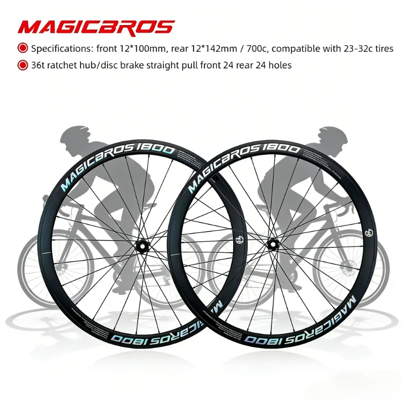 

Колесный комплект MAGICBROS 700C для шоссейного велосипеда, обод 40 мм, втулка Center Lock 36T, легкие алюминиевые дисковые тормозные колеса, плавное ходьба, запчасти для велосипеда