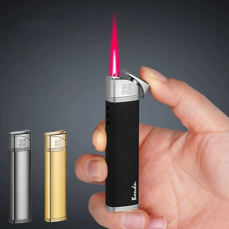 

New Windproof Mini Inflatable Lighter Portable Outdoor Metal Direct Spray Flame Butane Smoking Accessories Men's Smoking Gifts
