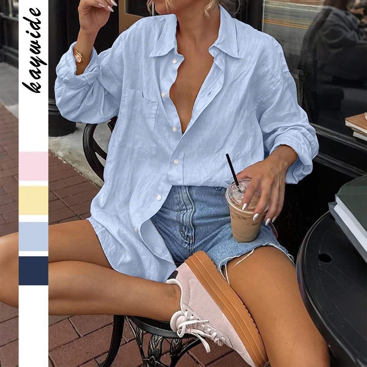 Csa de Manga Larga para Mujer, Talla Pequeña, Cuello  de Aodón, Estilo Europeo, Hoada, a la Moda