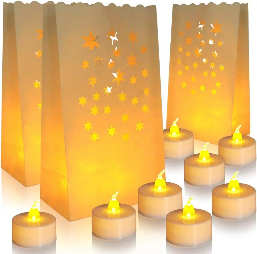 

30-Pack Flameless LED Tea Lights with Luminary Bags, Realistic Flame for Christmas, Weddings, Parties, Halloween Decor