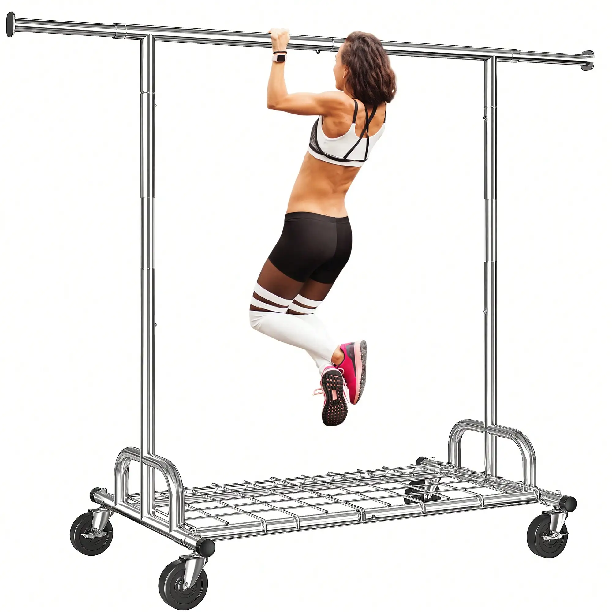 

REIBII Heavy Duty Clothing Rack Load 225LBS, Rolling Clothes Racks For Hanging Clothes, Commercial Garment Rack,