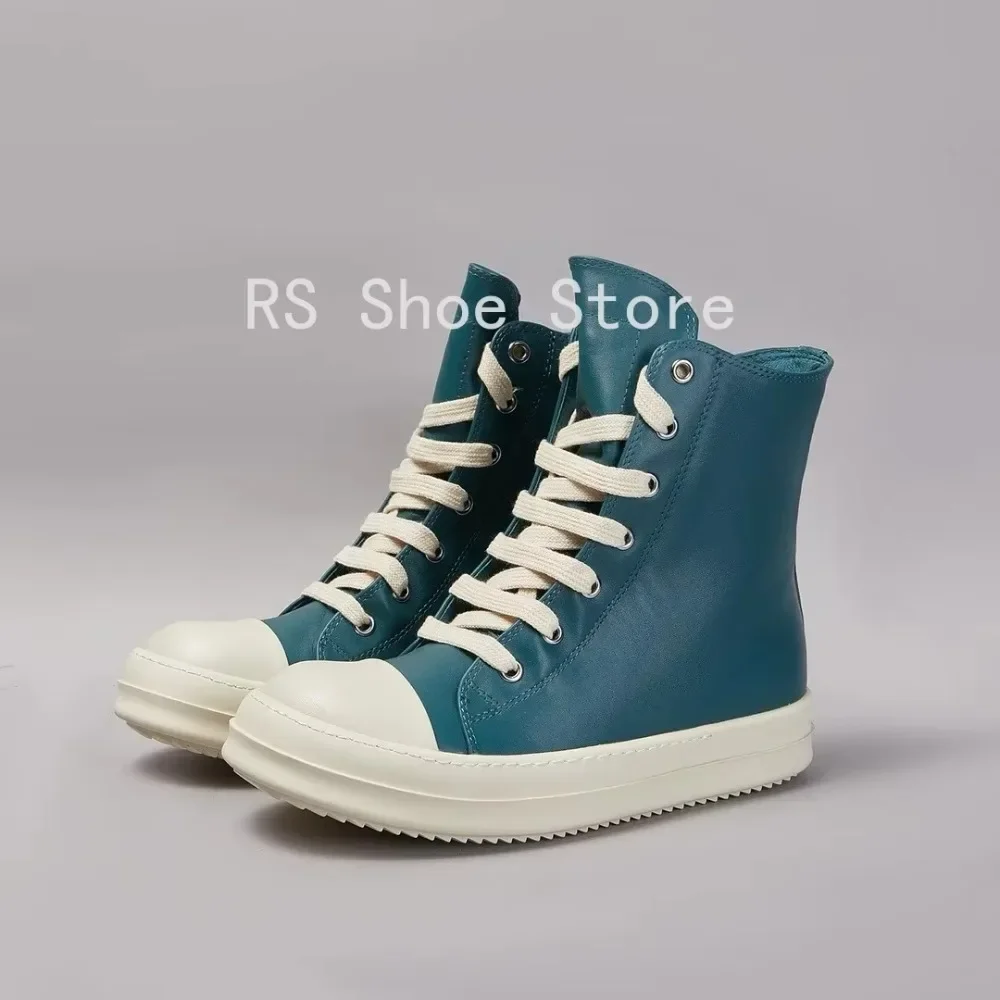 

Ro Luxury Boot Cyan Leather High Top Shoe Design Sneaker Men Shoes Zipper Women Ankle Boots Suede Casual Sneakers