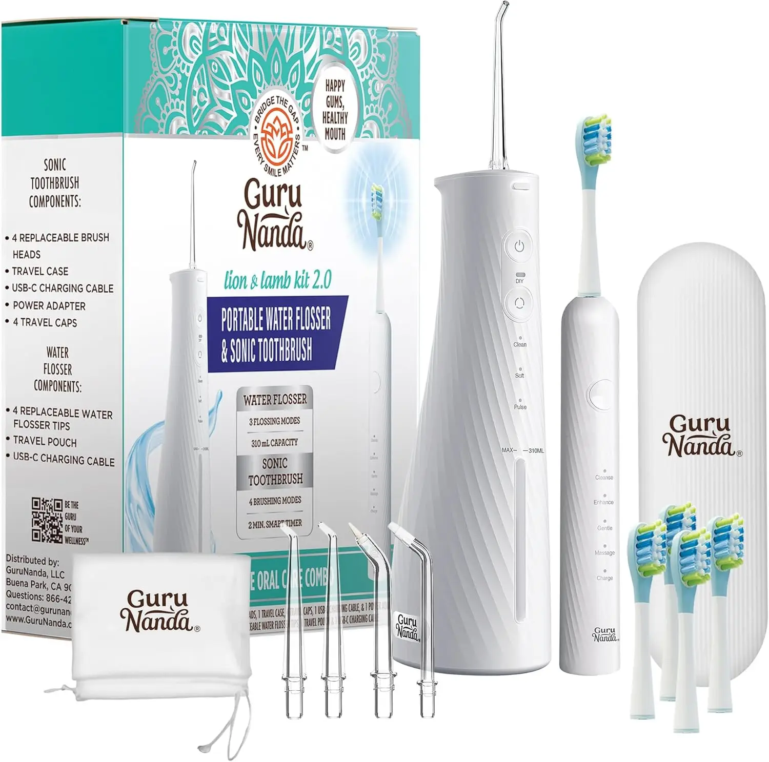 

Electric Toothbrush with Water Flosser Combo, 4 Jet Tips, 4 Brush Heads, IPX7 Waterproof for Complete Oral Care
