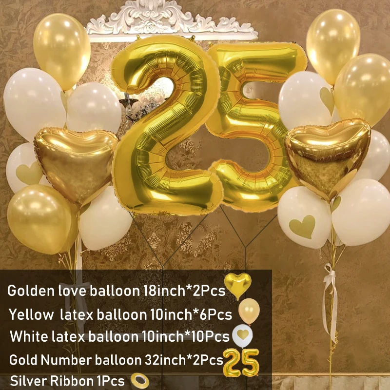 1set Rose Gold Birthday Balloon Set With 32inch Number Balloons Heart Foil Balloons For Ceremony Party Aniversary Decoration