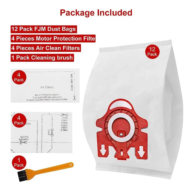 مناسبة لأجزاء حقيبة استبدال المكنسة الكهربائية Miele 3DFJM Complete C2 3.5L مع 12 كيسًا للغبار