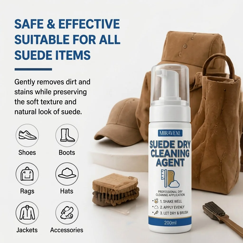 MIRAVEXL Waterless Shoe Foam Cleaner Kit with Brush, Deep Clean for Suede, Leather, Knit, Canvas, PU and Boots