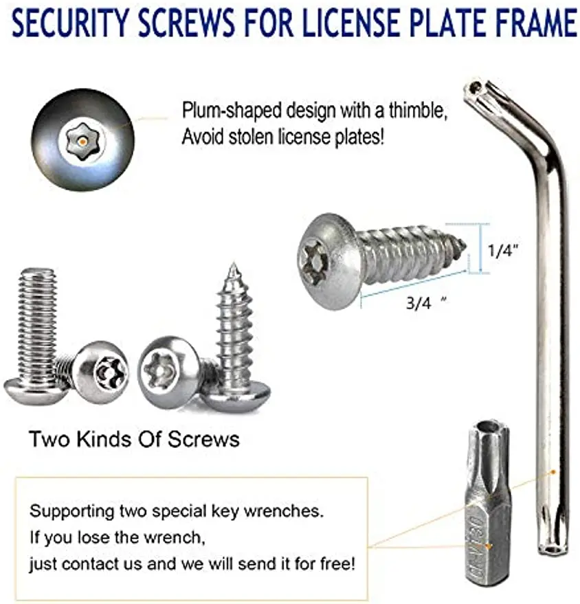 Anti Theft License Plate Screws Stainless Steel Bolts Fasteners Kits for Car Tag Frame Holder Tamper Resistant Mounting Hardware