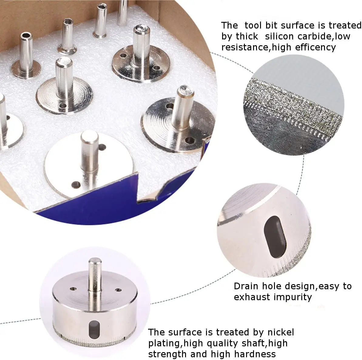 Set di punte per fori diamantati s-15 pezzi foro per piastrelle sega strumenti di rimozione del nucleo rivestiti per vetro, ceramica, punta per marmo in porcellana